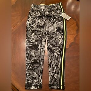 DKNY Sport Black and White Patterned Leggings with Yellow Stripe
